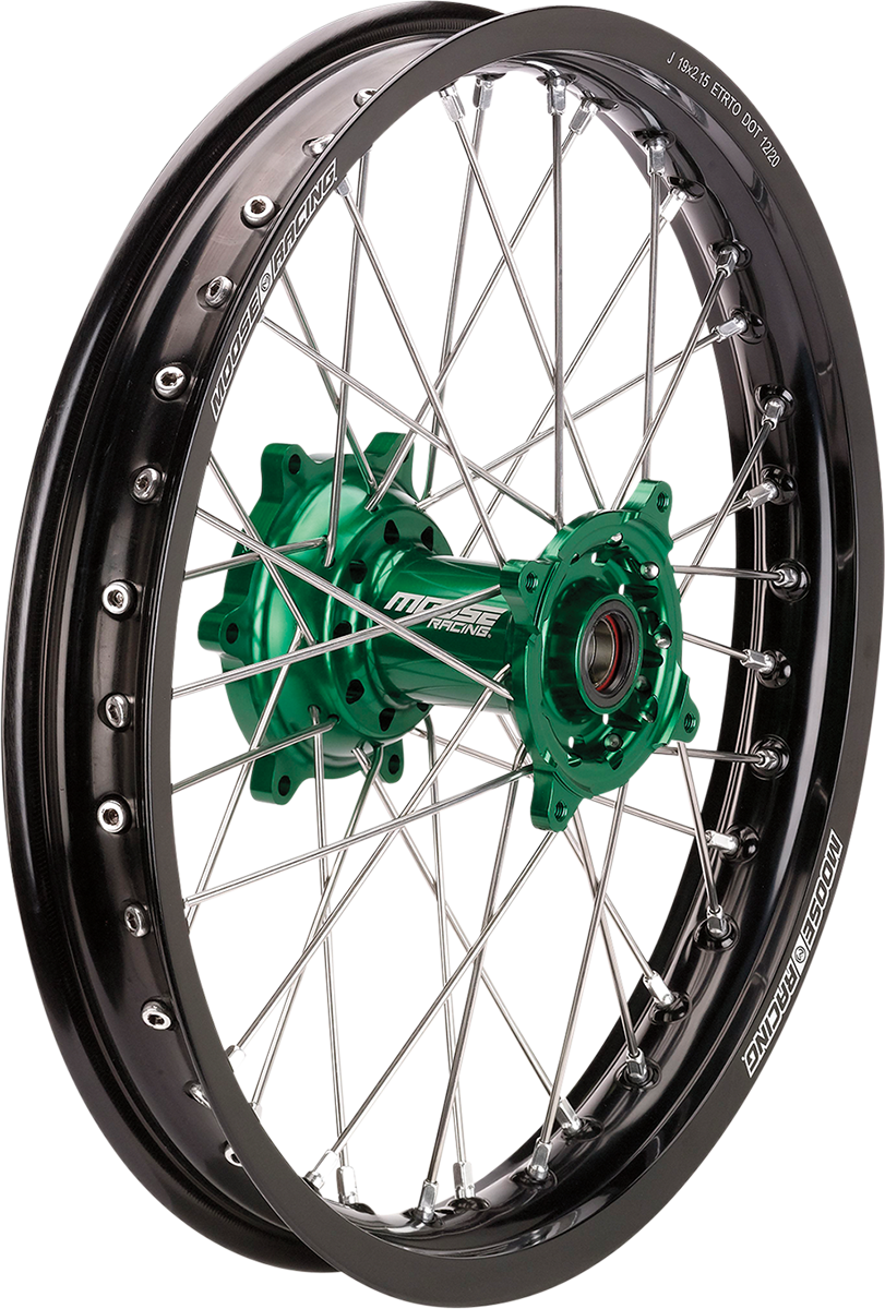 MOOSE OFFROAD Wheel Assembly - SX-1 - Complete - Rear - Black Wheel/Green Hub - 18x2.15 - Kawasaki KX KR-21518BKGN