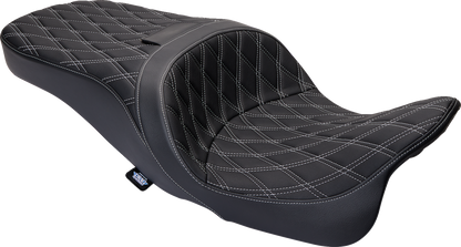 DRAG SPECIALTIES SEATS Freedom Seat - Vinyl - Double Diamond Silver Stitch - FLH '09-'23 0801-1482