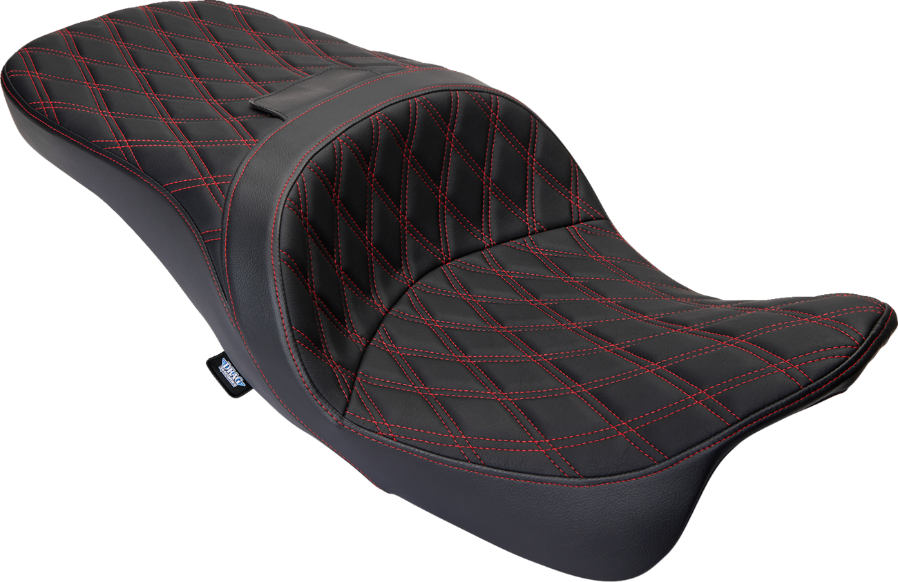 DRAG SPECIALTIES SEATS Freedom Seat - Vinyl - Double Diamond Red Stitch - FLH '09-'23 0801-1484