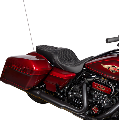 DRAG SPECIALTIES SEATS Freedom Seat - Vinyl - Double Diamond Silver Stitch - FLH '09-'23 0801-1482