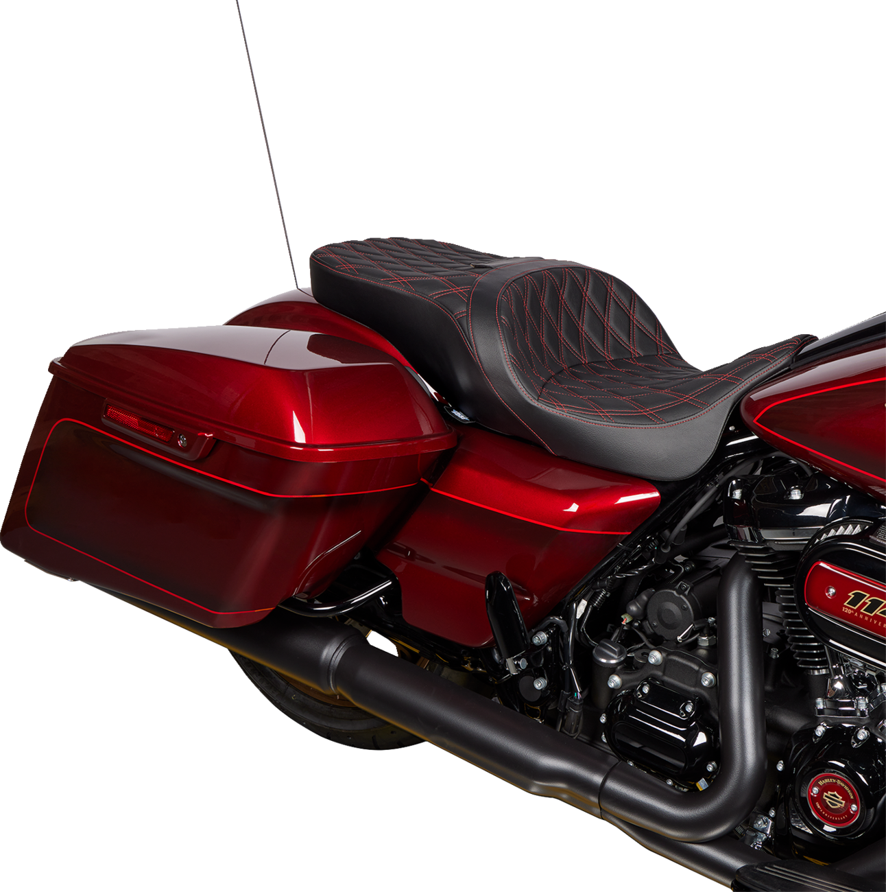 DRAG SPECIALTIES SEATS Freedom Seat - Vinyl - Double Diamond Red Stitch - FLH '09-'23 0801-1484