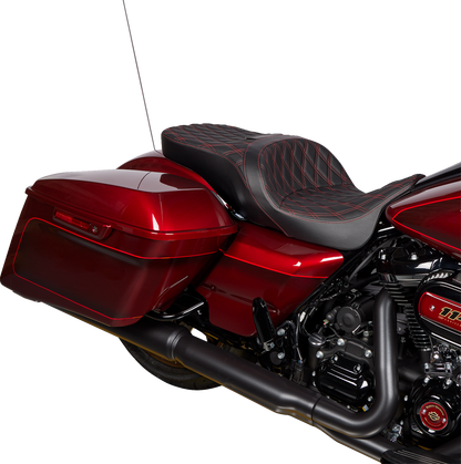 DRAG SPECIALTIES SEATS Freedom Seat - Vinyl - Double Diamond Red Stitch - FLH '09-'23 0801-1484