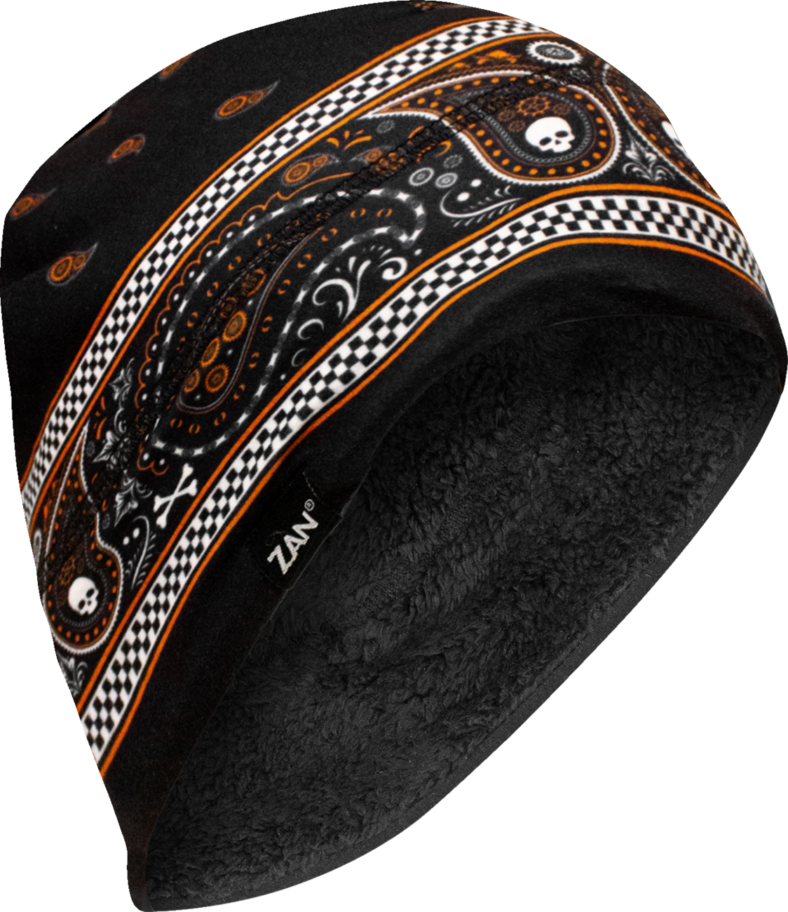ZAN HEADGEAR SportFlex® Helmet Liner - High Pile Fleece Lined - Classic Bandanna - Black/Orange WHLH197