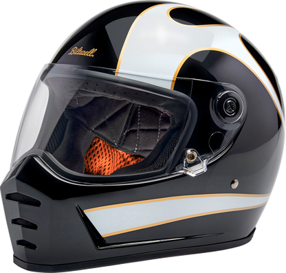 BILTWELL Lane Splitter Helmet - Gloss Black/White Flames - Small 1004-570-502