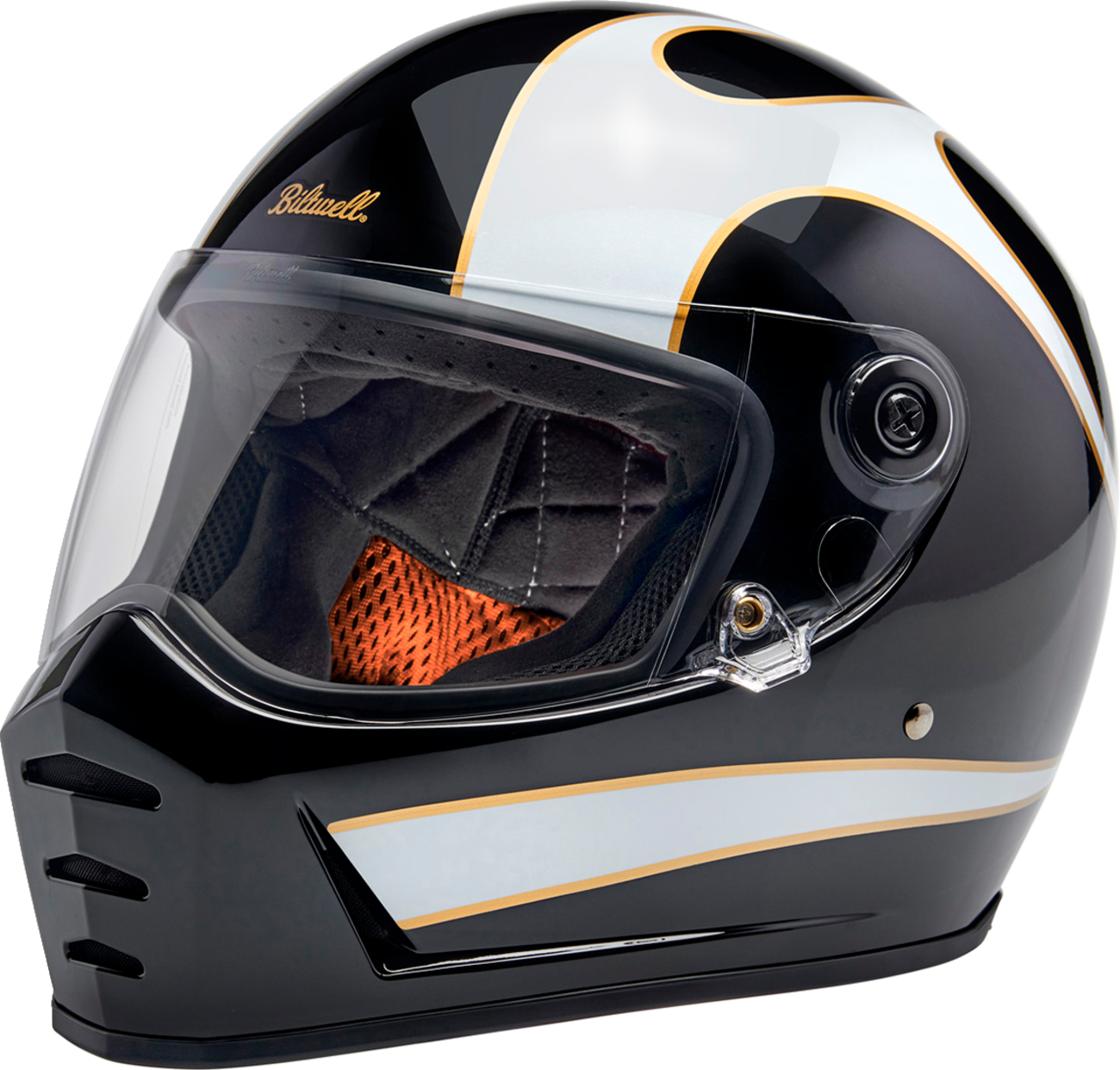 BILTWELL Lane Splitter Helmet - Gloss Black/White Flames - XS 1004-570-501
