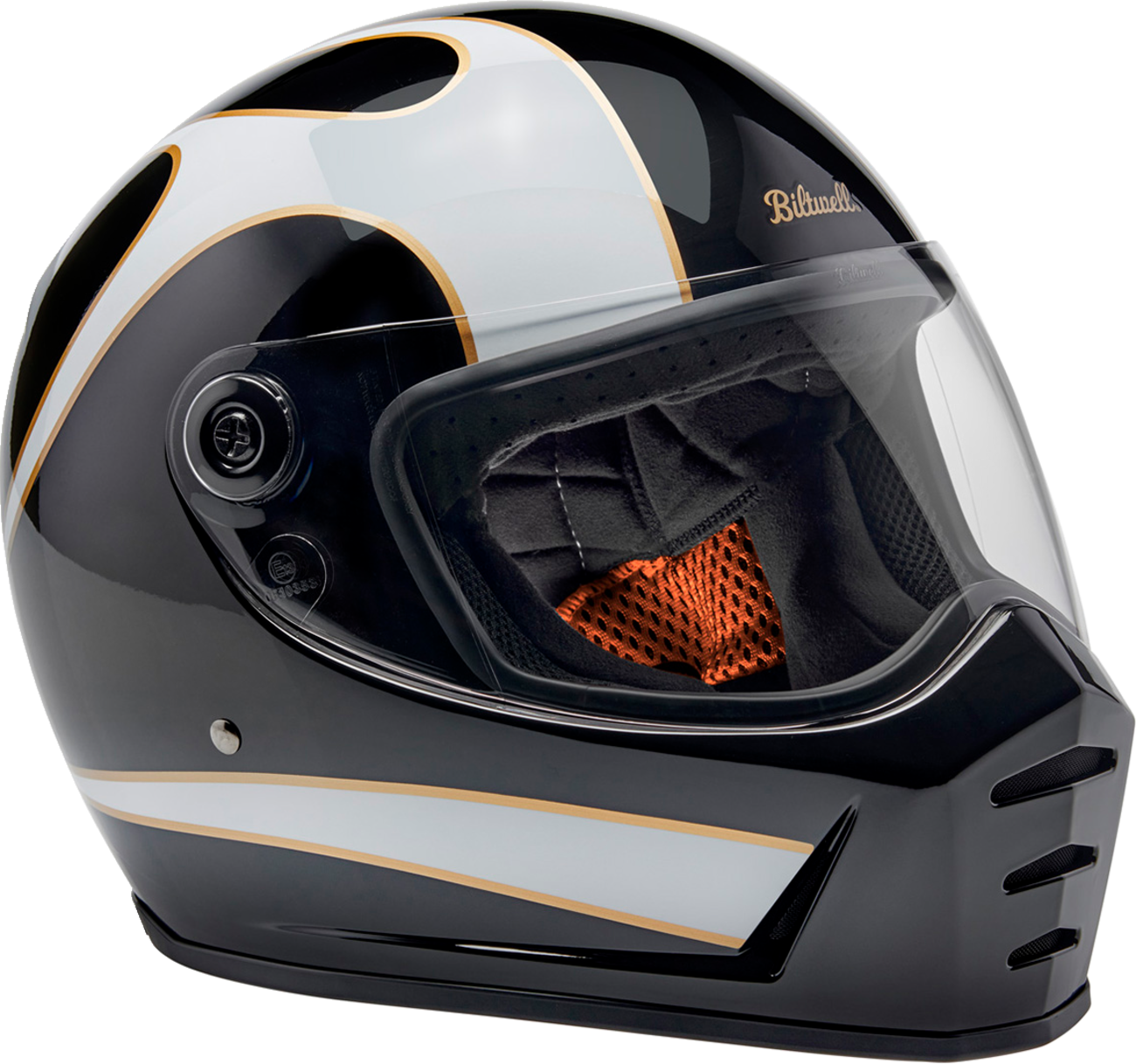 BILTWELL Lane Splitter Helmet - Gloss Black/White Flames - Small 1004-570-502
