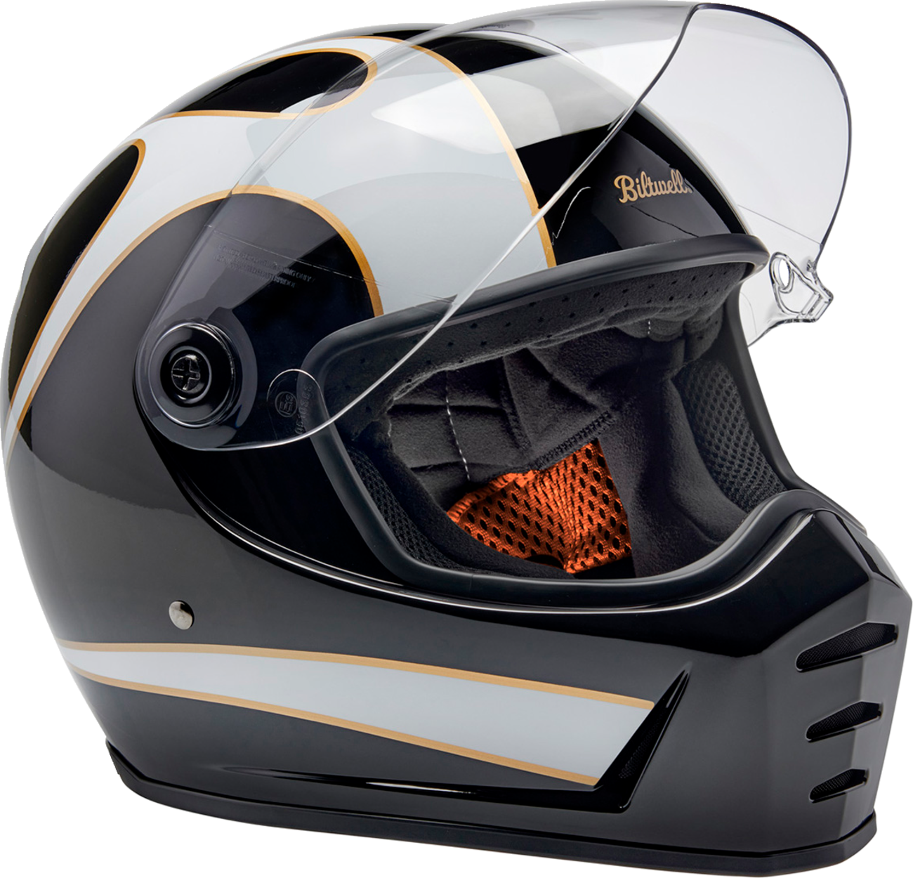 BILTWELL Lane Splitter Helmet - Gloss Black/White Flames - XS 1004-570-501