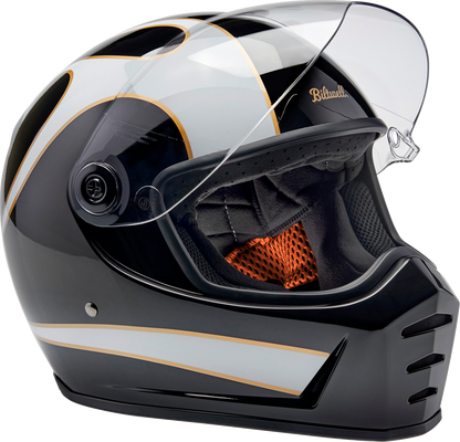 BILTWELL Lane Splitter Helmet - Gloss Black/White Flames - XS 1004-570-501