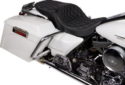 DRAG SPECIALTIES SEATS Freedom Seat - Vinyl - Double Diamond Silver Stitch - FLH '97-'07 08011506-4676C