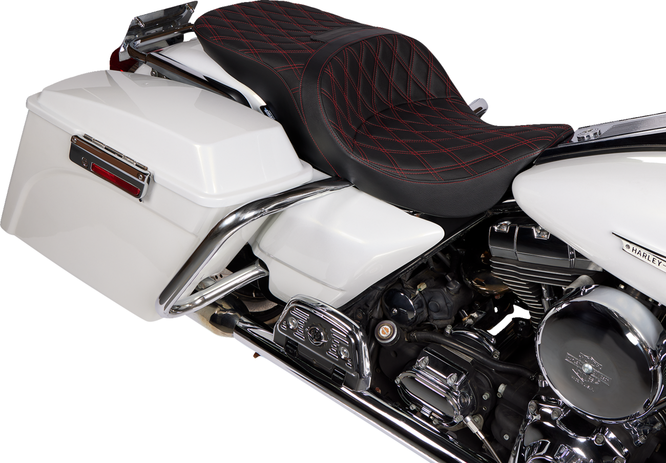DRAG SPECIALTIES SEATS Freedom Seat - Vinyl - Double Diamond Red Stitch - FLH '97-'07 08011507-4676D