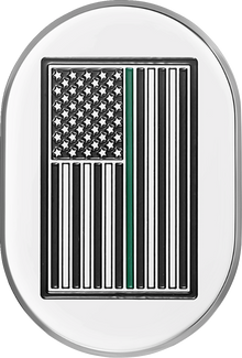 FIGURATI DESIGNS Antenna Cover - Left Rear Fender - Green Line American Flag - Chrome FD72-AC-SS-LT