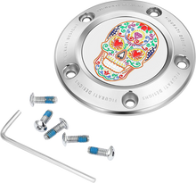FIGURATI DESIGNS Timing Cover - 5 Hole - Sugar Skull - Mirror Polished - Stainless Steel FD30-TC-5H-SS
