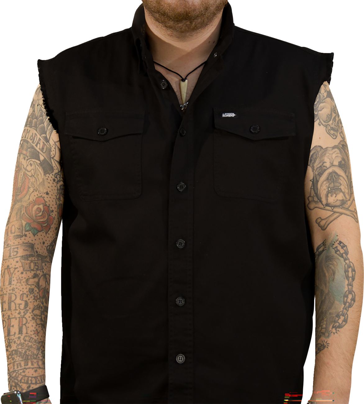 LETHAL THREAT No Regrets Printed Sleeveless Button Down Shirt - Black - Large CO60190L