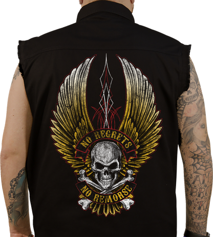 LETHAL THREAT No Regrets Printed Sleeveless Button Down Shirt - Black - Large CO60190L