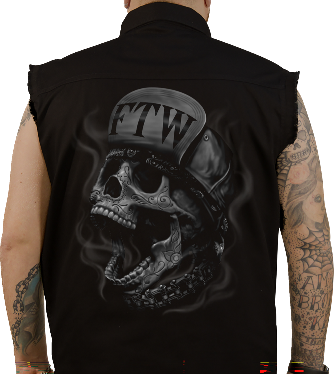 LETHAL THREAT FTW Skull Printed Sleeveless Button Down Shirt - Black - Large CO60193L