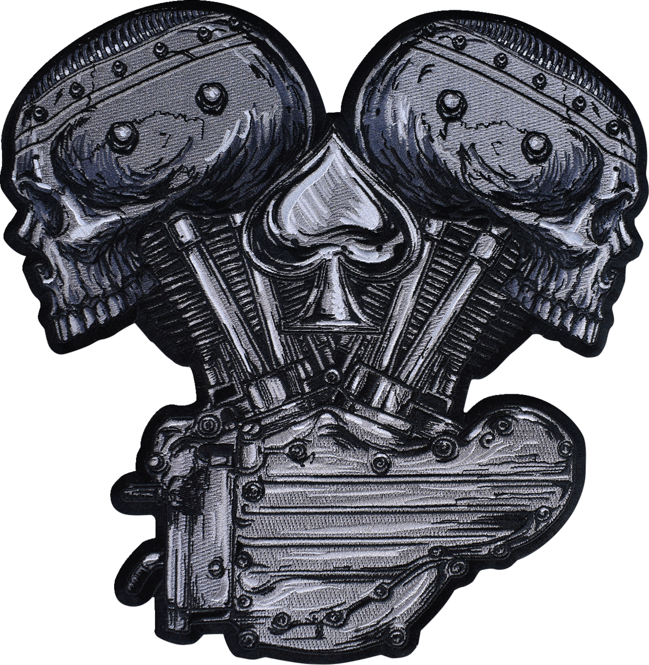 LETHAL THREAT Metal and Mayhem V-Twin Skull Embroidered Patch - Large LT30247