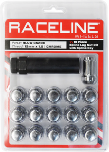 RACELINE WHEELS Lug Nuts - Spline Socket - 12 mm x 1.5" - with Spline Key - Chrome - 16 Pack RLUG-CS20C