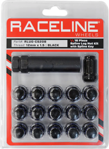 RACELINE WHEELS Lug Nuts - Spline Socket - 12 mm x 1.5" - with Spline Key - Black - 16 Pack RLUG-CS20B