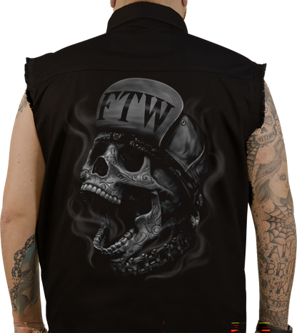 LETHAL THREAT FTW Skull Printed Sleeveless Button Down Shirt - Black - 3XL CO60193XXXL