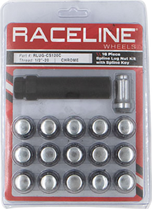 RACELINE WHEELS Lug Nuts - Spline Socket - 1/2"-20 - with Spline Key - Chrome - 16 Pack RLUG-CS120C