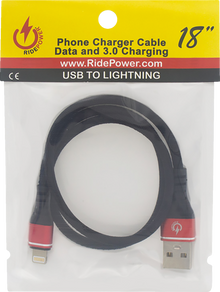 RIDEPOWER Male USB to Male Lightning Cable - Phone - Charger - 18" - Black/Red RPUSBLHT18