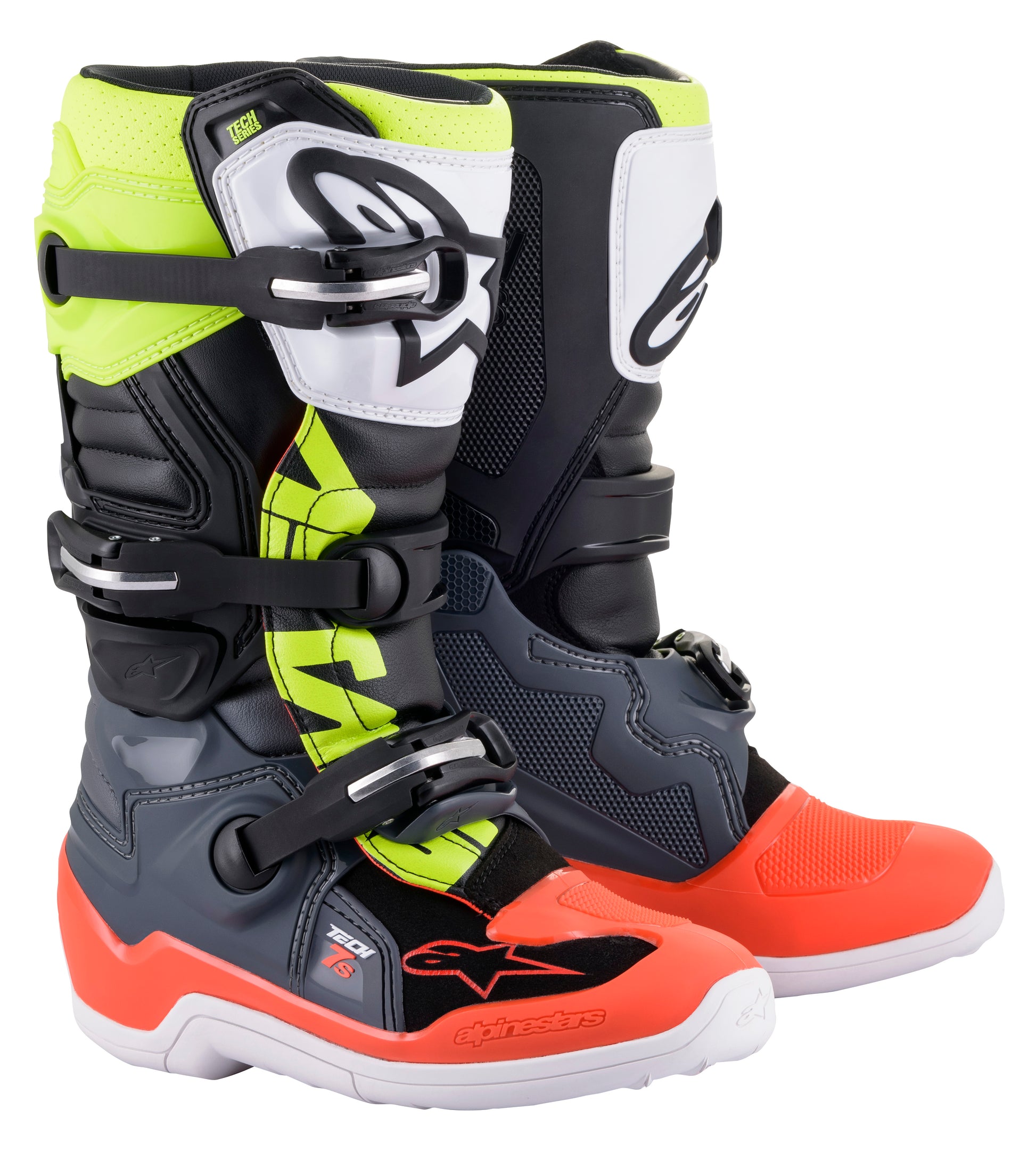 Tech 7s Boots Dark Grey/ Red Fluo/Yellow Fluo Sz 04