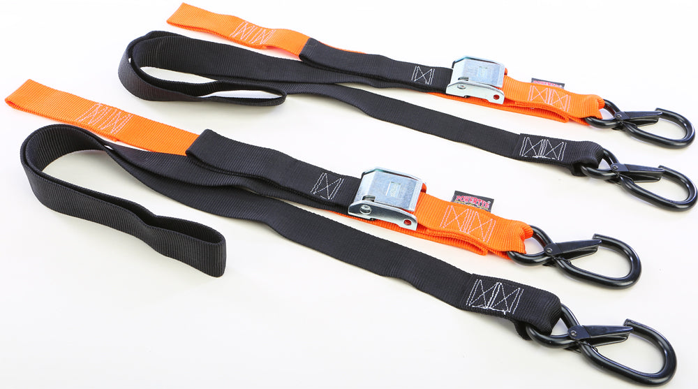 Tie Down Cam Sec Hook Soft Tye 1.5"X6' Black/Orange Pair