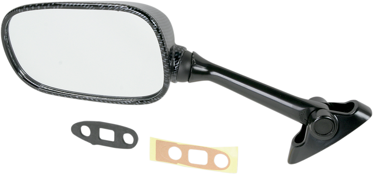 EMGO Mirror - Side View - Black/Carbon Fiber - Rectangle - Left - Suzuki 20-69774