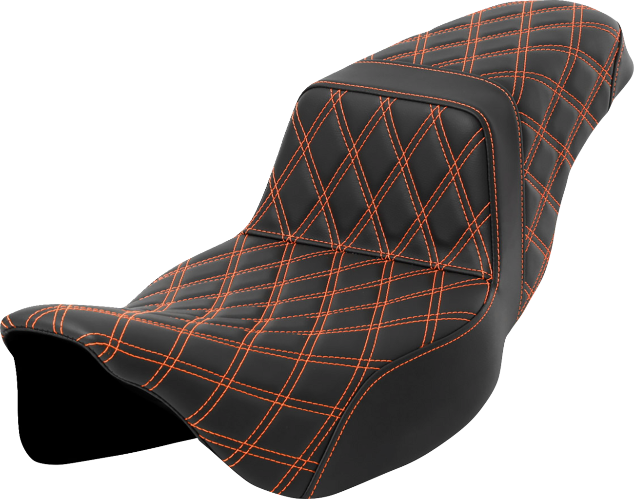 SADDLEMEN Step-Up Seat - Lattice Stitch - Orange Stitch - Extended Reach - FLH/FLT '08-'23 808-07E-17503