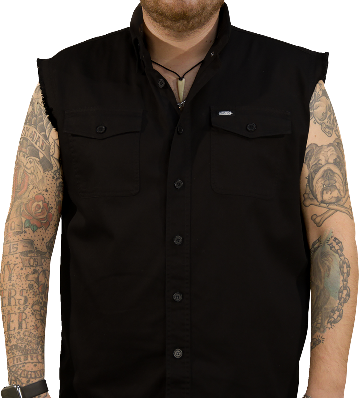 LETHAL THREAT FTW Skull Printed Sleeveless Button Down Shirt - Black - Medium CO60193M