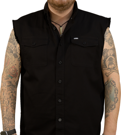 LETHAL THREAT FTW Skull Printed Sleeveless Button Down Shirt - Black - Medium CO60193M