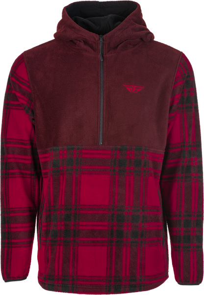 Fly Half Zip Pullover Hoodie Red Plaid Xl