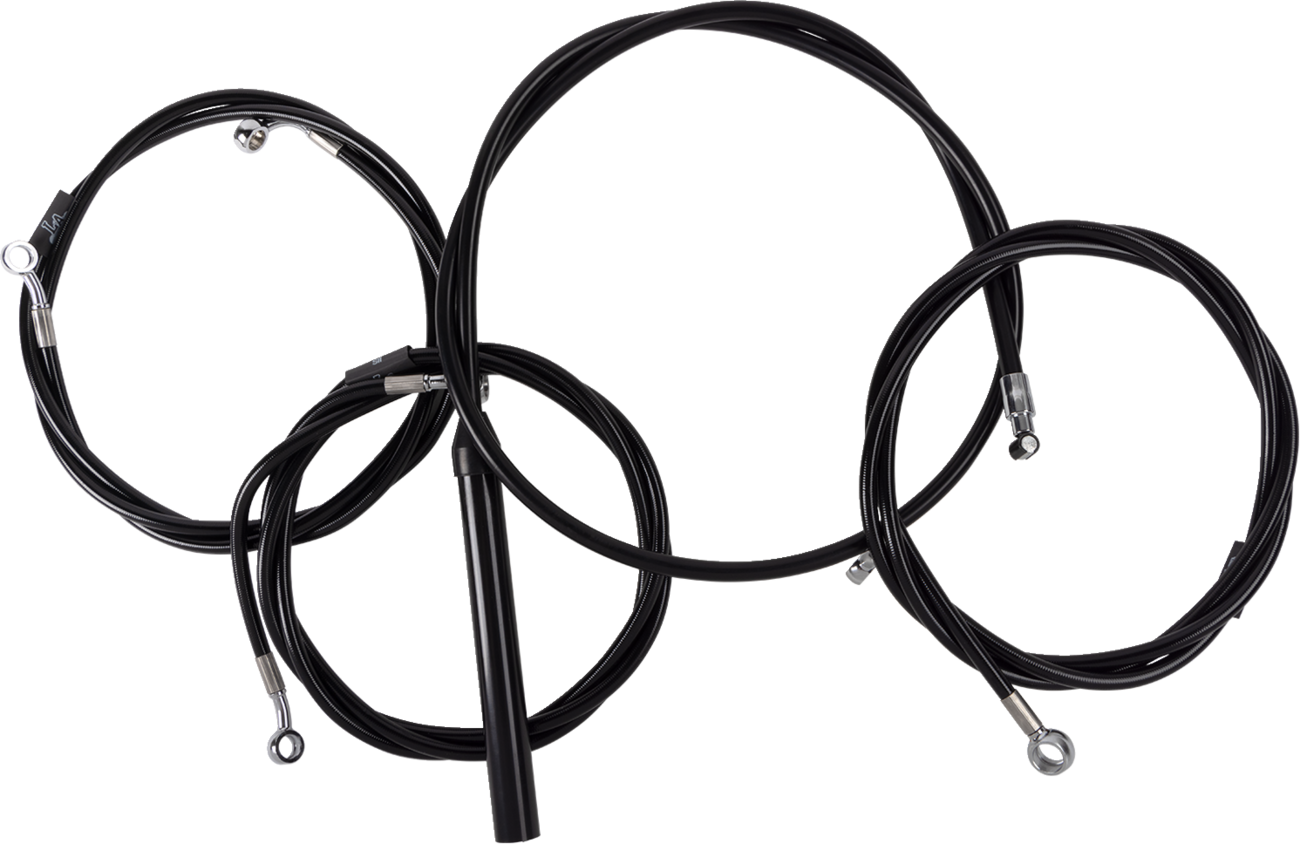 LA CHOPPERS Complete Black Vinyl Braided Handlebar Cable/Brake Line Kit - 15"-17" Handlebars - '23-'25 Touring LA-8059KT2-16B