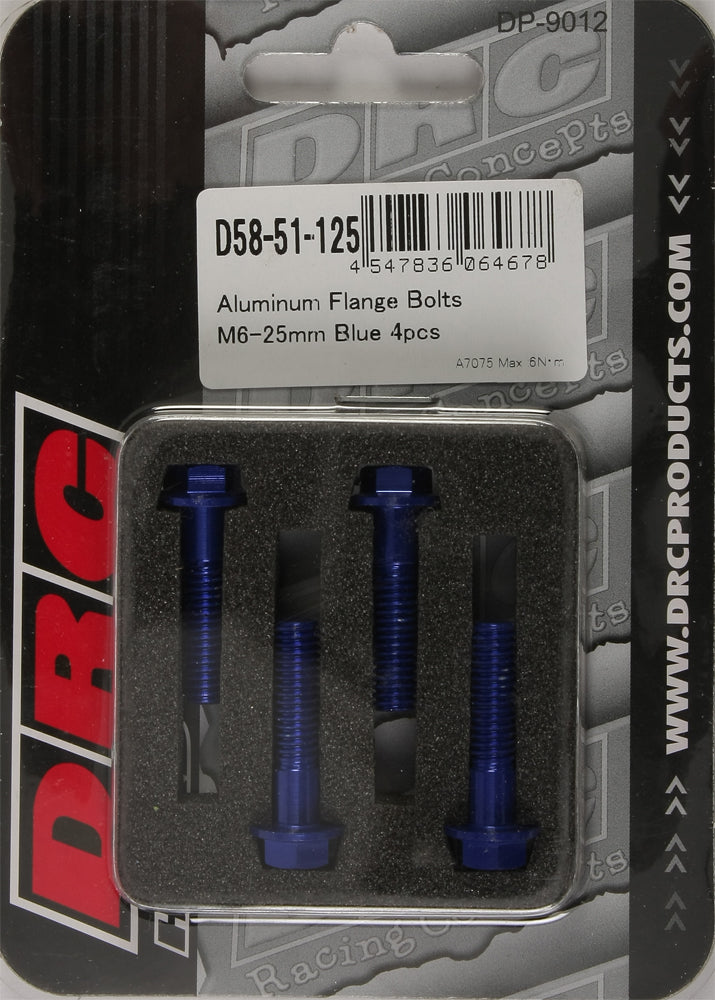 Aluminum Flange Bolts Blue M6x25mm 4/Pk