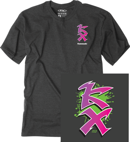 FACTORY EFFEX Kawasaki Retro KX T-Shirt - Heather Charcoal - Medium 28-87112