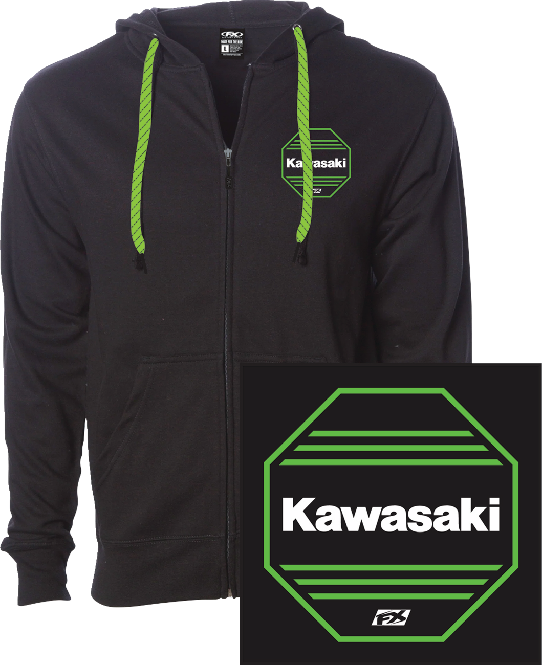 FACTORY EFFEX Kawasaki Octagon Zip-Up Hoodie - Black - 2XL 28-88158