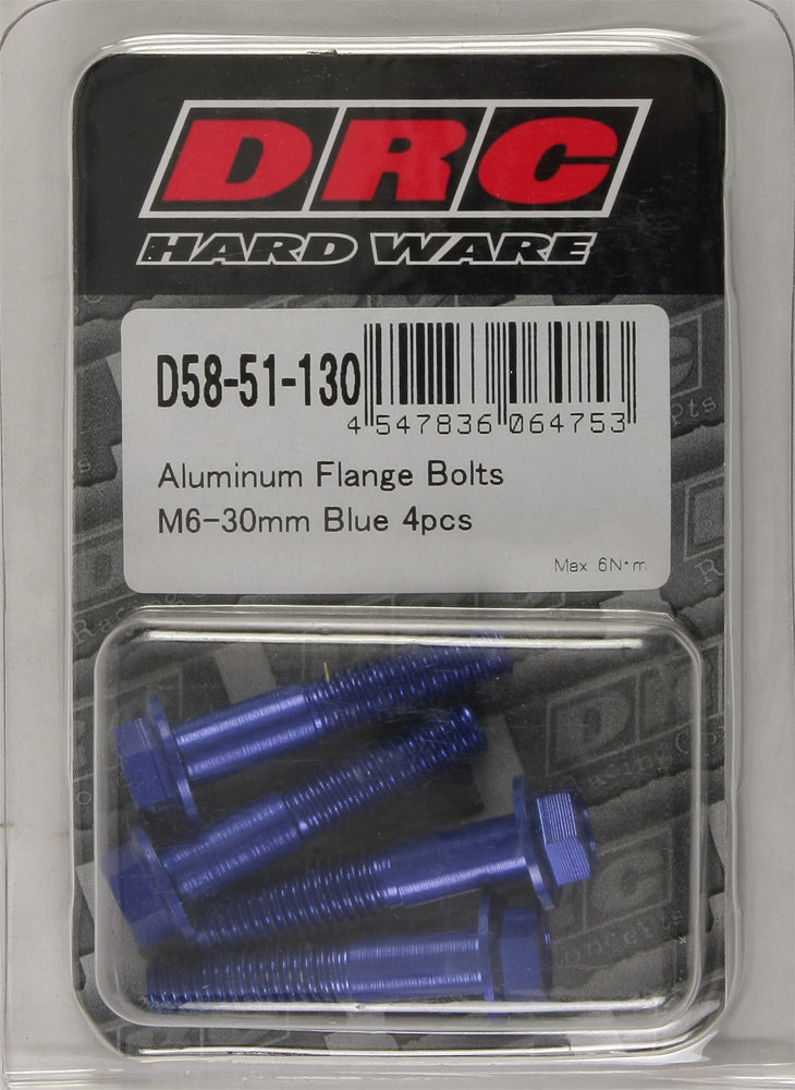 Aluminum Flange Bolts Blue M6x30mm 4/Pk