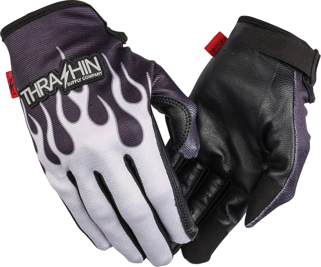 THRASHIN SUPPLY CO. Stealth Leather Palm Flame Gloves - Gray - Medium SV1-22-09