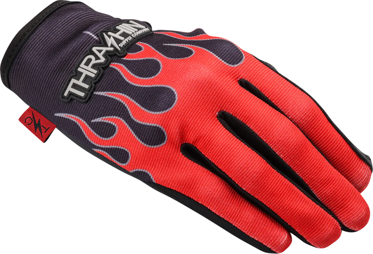 THRASHIN SUPPLY CO. Stealth Leather Palm Flame Gloves - Red - 2XL SV1-21-12