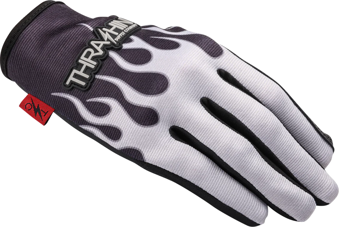 THRASHIN SUPPLY CO. Stealth Leather Palm Flame Gloves - Gray - Medium SV1-22-09