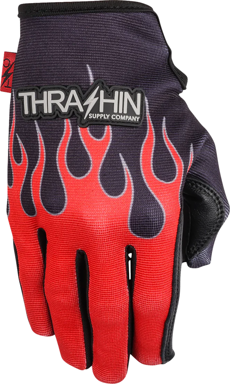 THRASHIN SUPPLY CO. Stealth Leather Palm Flame Gloves - Red - Small SV1-21-08