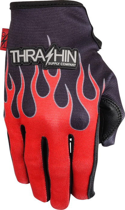 THRASHIN SUPPLY CO. Stealth Leather Palm Flame Gloves - Red - Small SV1-21-08