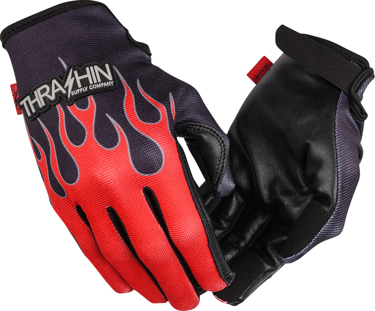 THRASHIN SUPPLY CO. Stealth Leather Palm Flame Gloves - Red - Medium SV1-21-09
