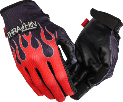 THRASHIN SUPPLY CO. Stealth Leather Palm Flame Gloves - Red - Medium SV1-21-09