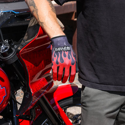 THRASHIN SUPPLY CO. Stealth Leather Palm Flame Gloves - Red - Medium SV1-21-09