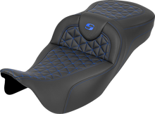 SADDLEMEN RoadSofa™ Tri Gripper Seat - Extended Reach - Blue Stitch - w/o Backrest - FLH/FLT '08-'25 808-07B-21101