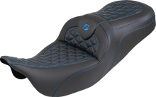 SADDLEMEN RoadSofa™ Tri Gripper Seat - Standard Reach - Blue Stitch - w/o Backrest - FLH/FLT '08-'25 808-07B-21001