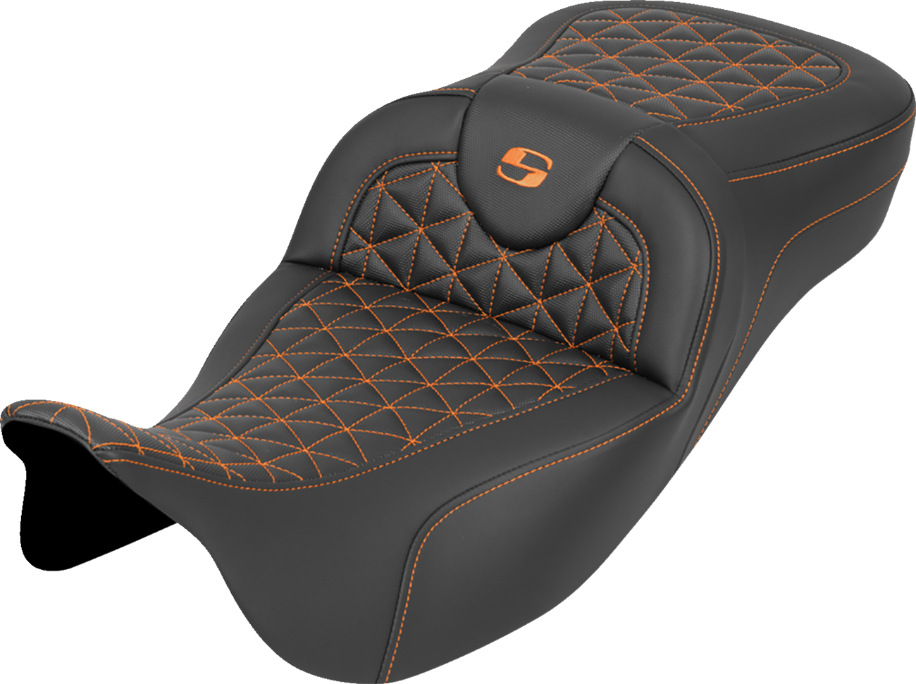 SADDLEMEN RoadSofa™ Tri Gripper Seat - Extended Reach - Orange Stitch - w/o Backrest - FLH/FLT '08-'25 808-07B-21103