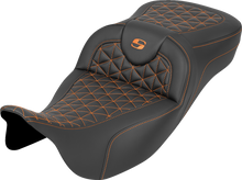 SADDLEMEN RoadSofa™ Tri Gripper Seat - Extended Reach - Orange Stitch - w/o Backrest - FLH/FLT '08-'25 808-07B-21103