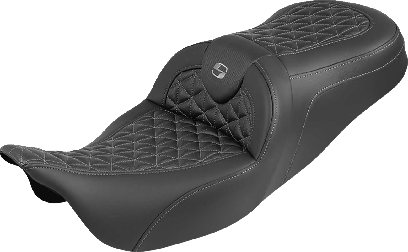 SADDLEMEN RoadSofa™ Tri Gripper Seat - Standard Reach - Gray Stitch - w/o Backrest - FLH/FLT '08-'25 808-07B-21002